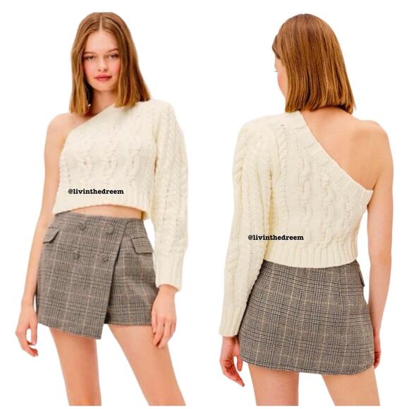 #T13  For Love & Lemons Quinn One Shoulder Sweater Ivory SZ L  $142 - Picture 4 of 15